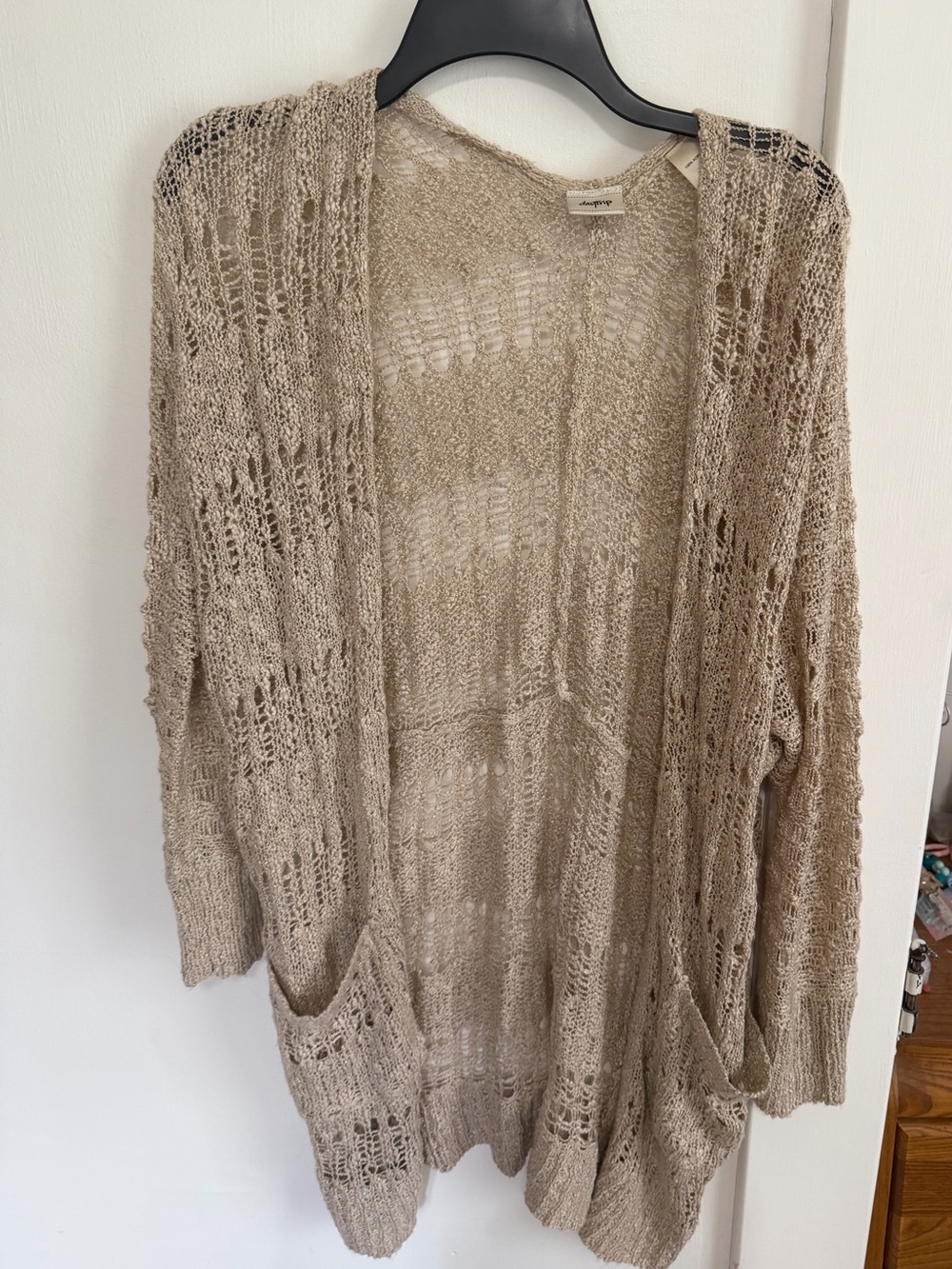 Daytrip Open-Knit Pocket Cardigan in Beige Taupe